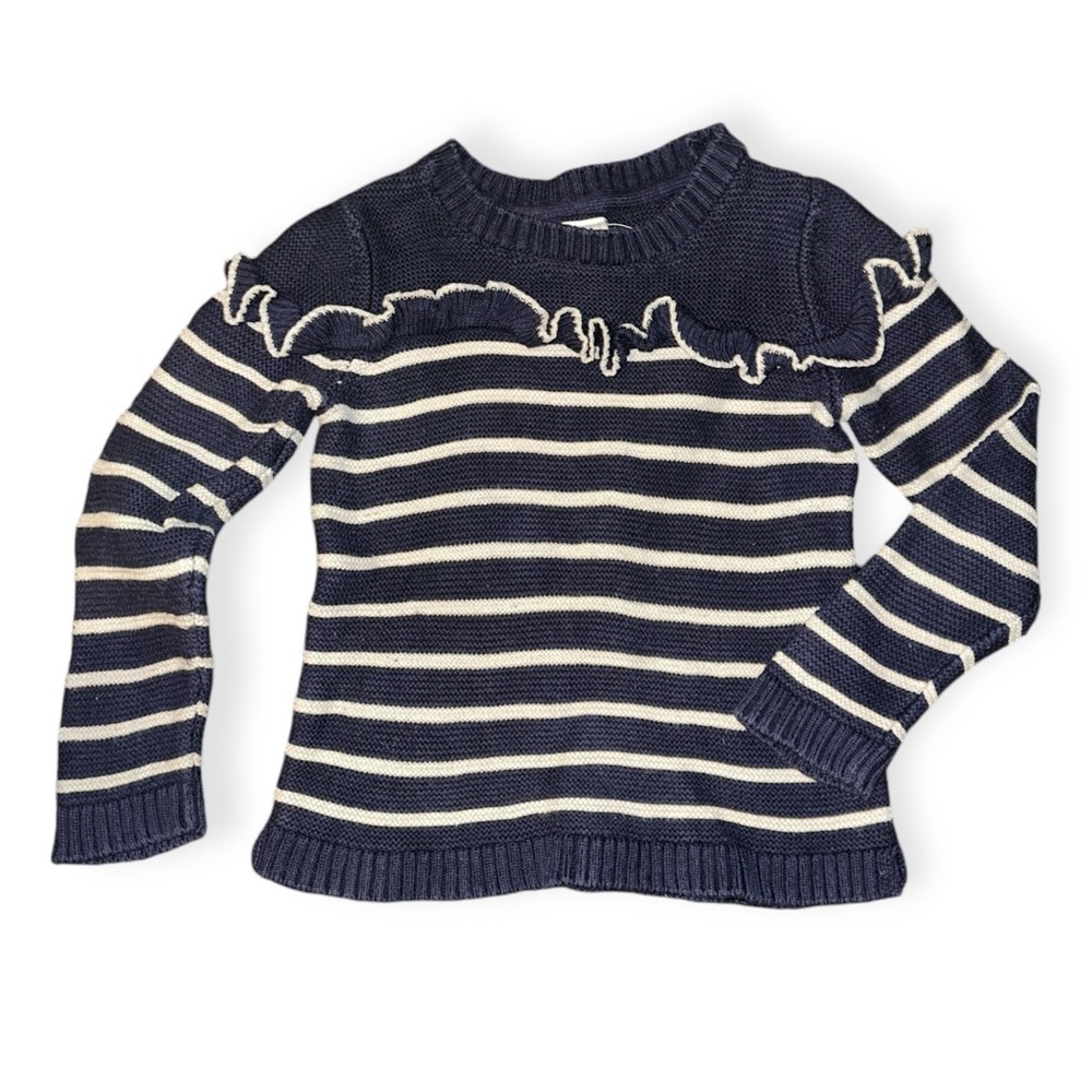 GAP Stripe Cotton Knit Ruffle Sweater